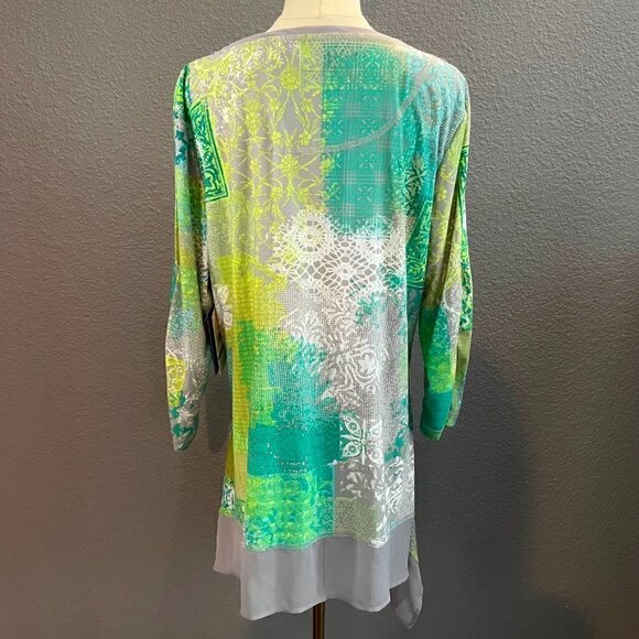 MULTIPLES MISS LIMEZINNA Multi Greens & Gray Tunic Bead & Chiffon Details NWT XL - Picture 5 of 16